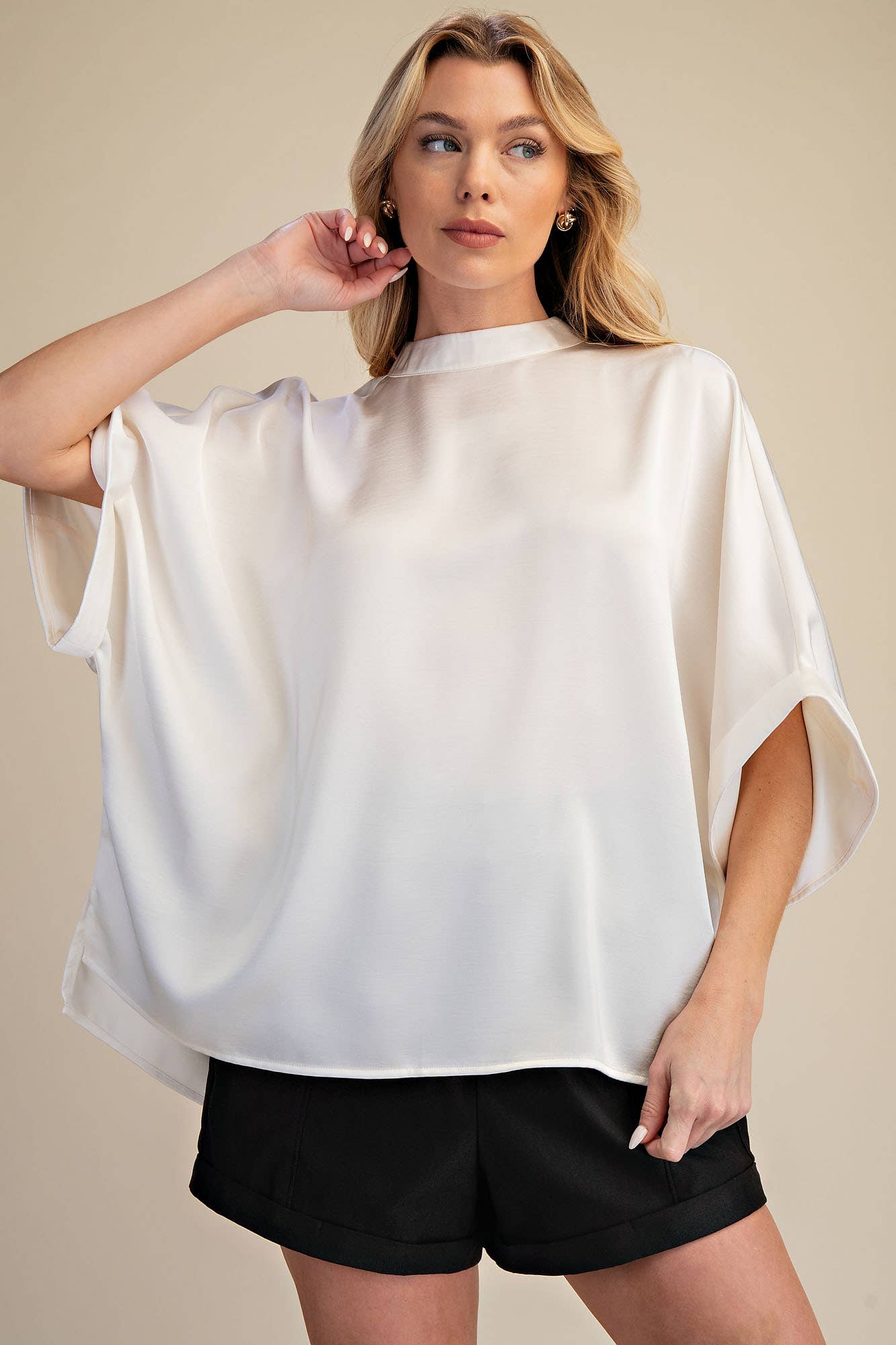 Mock Neck Oversize Top (Ivory)