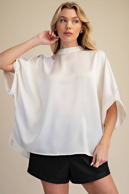 Mock Neck Oversize Top (Ivory)