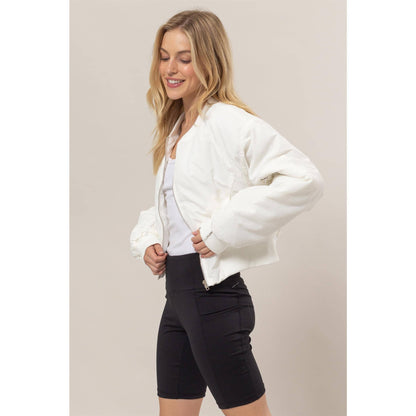 Ruched Bomber Puffer Jacket
