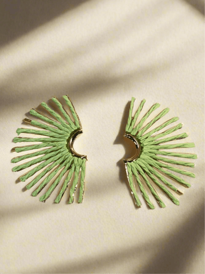 Straw Fan Earrings (Lime)