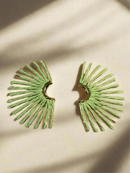 Straw Fan Earrings (Lime)