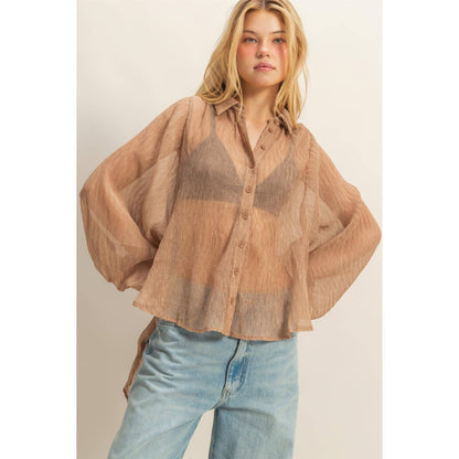 Chic Textured Button-Down Shirt (IVORY)