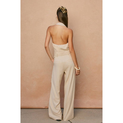 Heaven Sent Collared Halter Neck Jumpsuit (Oatmeal)