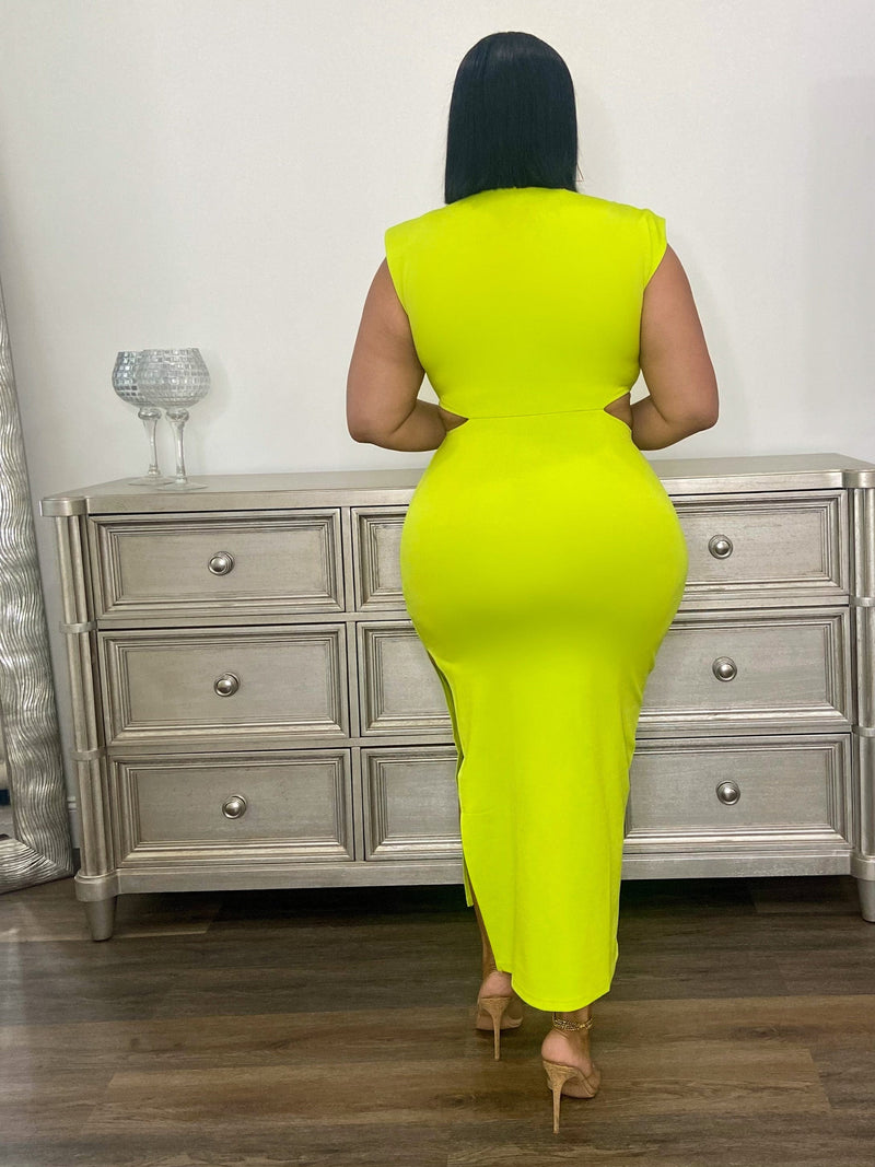 Shoulder Pads Midi Dress (Lime)