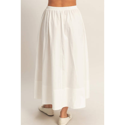 Elastic Waist Midi Poplin Skirt (White)