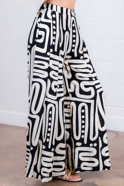 PRINTED PLEATED LONG PANTS (BLACK & WHITE)