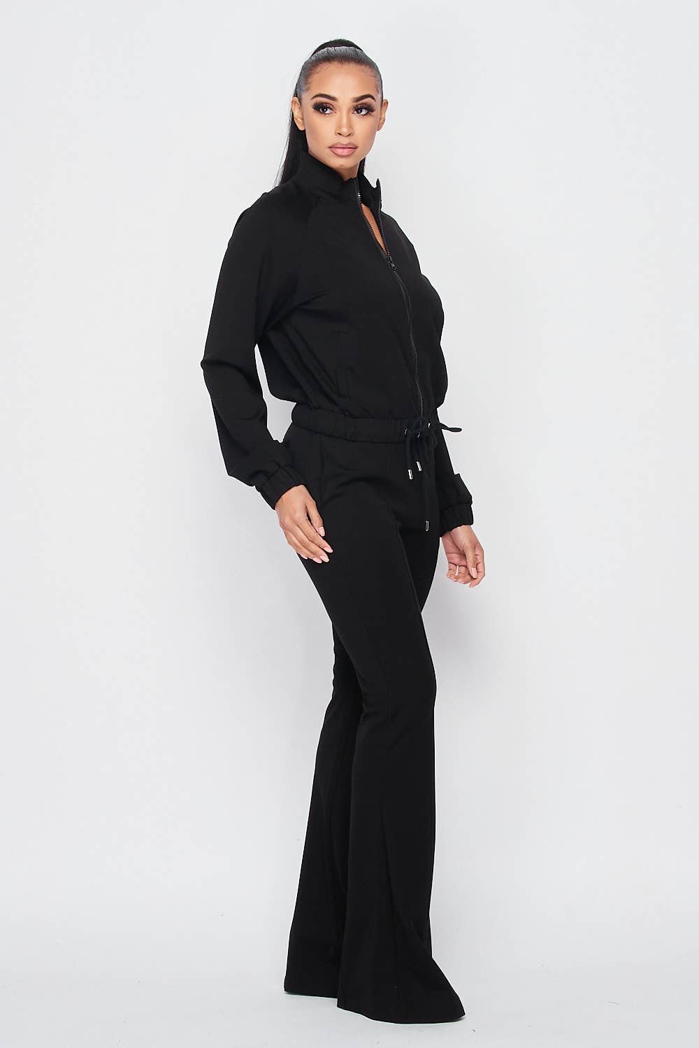 Simple Day Knit Track Jacket and Flare Pants Set