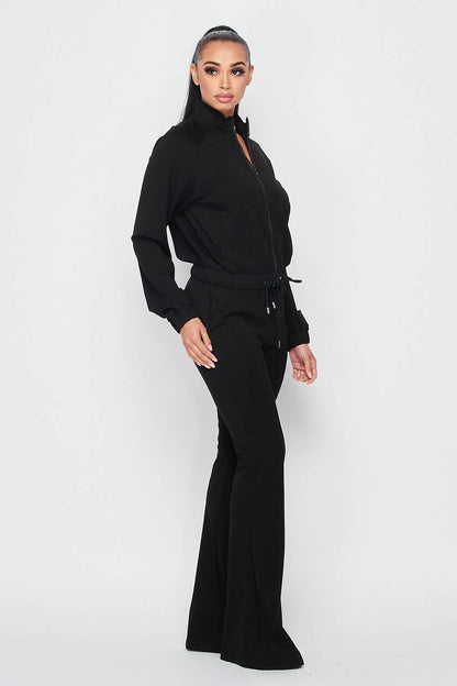 Simple Day Knit Track Jacket and Flare Pants Set