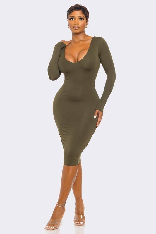 DOUBLE LAYERED LONGSLEEVE MIDI (OLIVE)