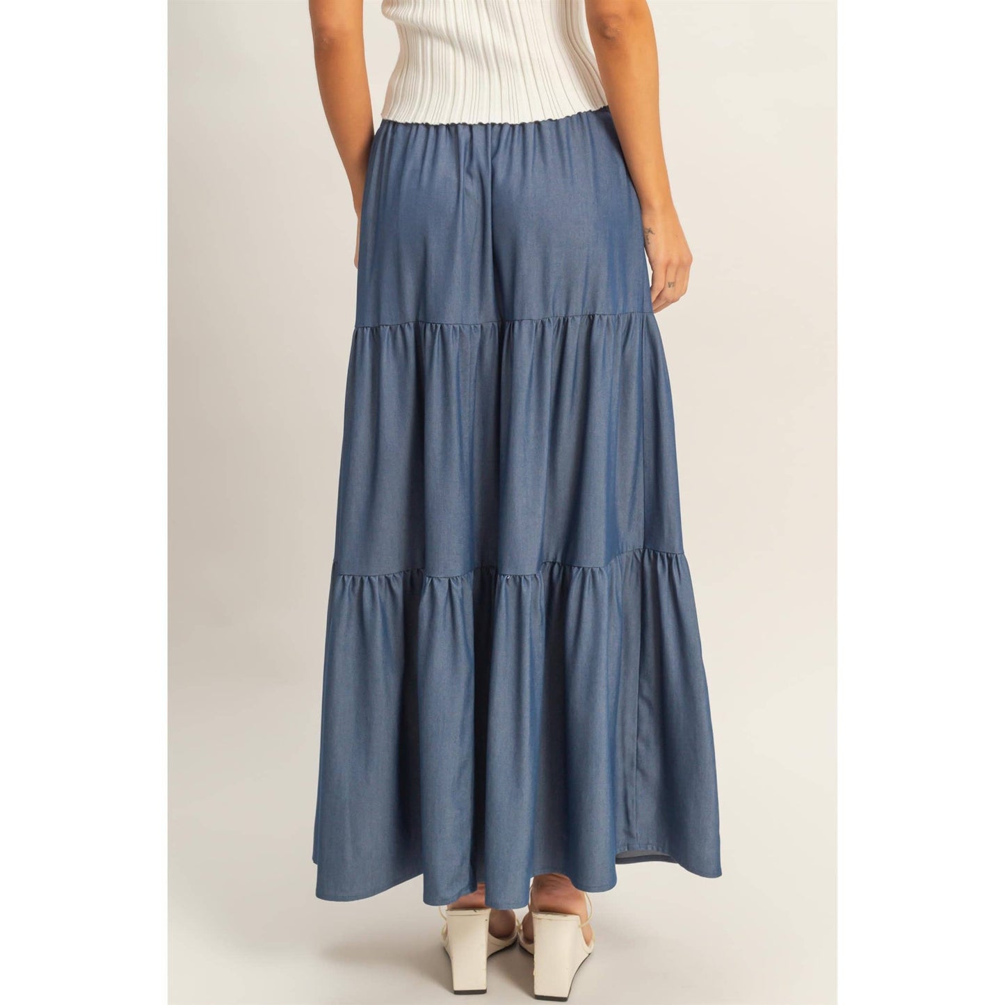 Elastic Waist 3-Tier Skirt