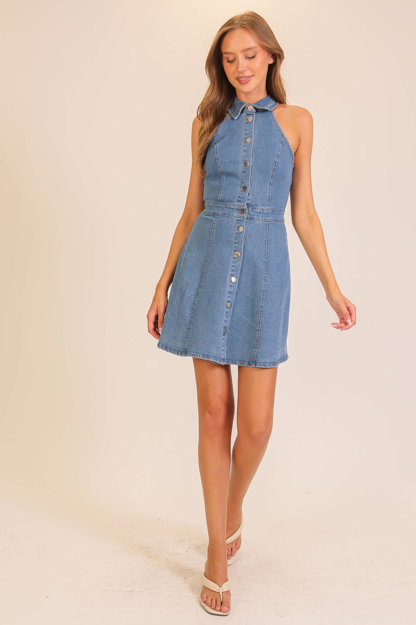 Stretchy Denim Button-Front Dress