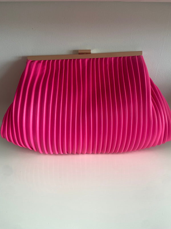 Pleated Neon Pink Clutch