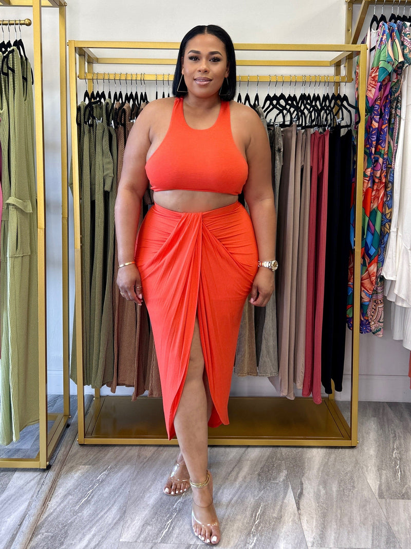 Gina Crop Top & Skirt Set (Orange)