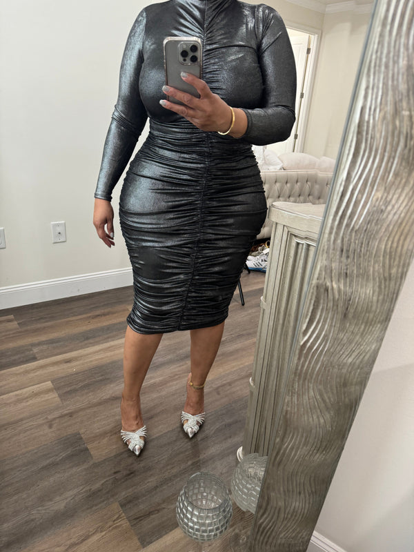 Ruched Metallic Dress (Gunmetal)