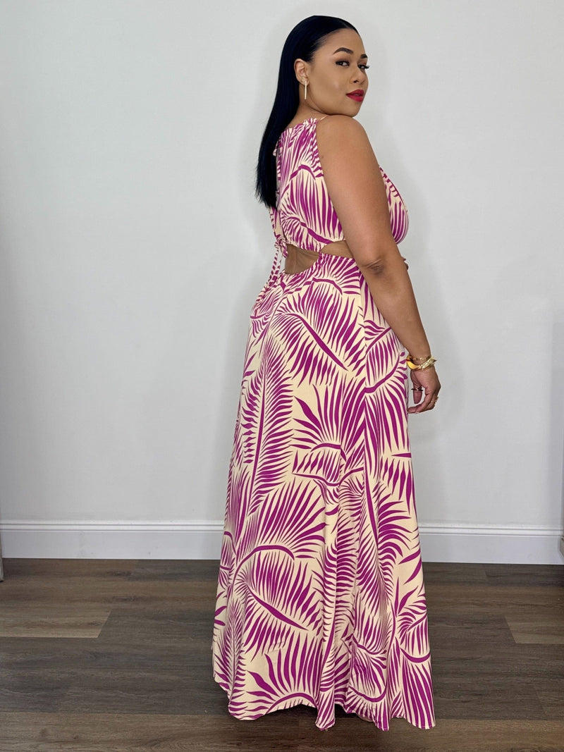 Printed Cut Out Maxi Dress (Magenta Multi)