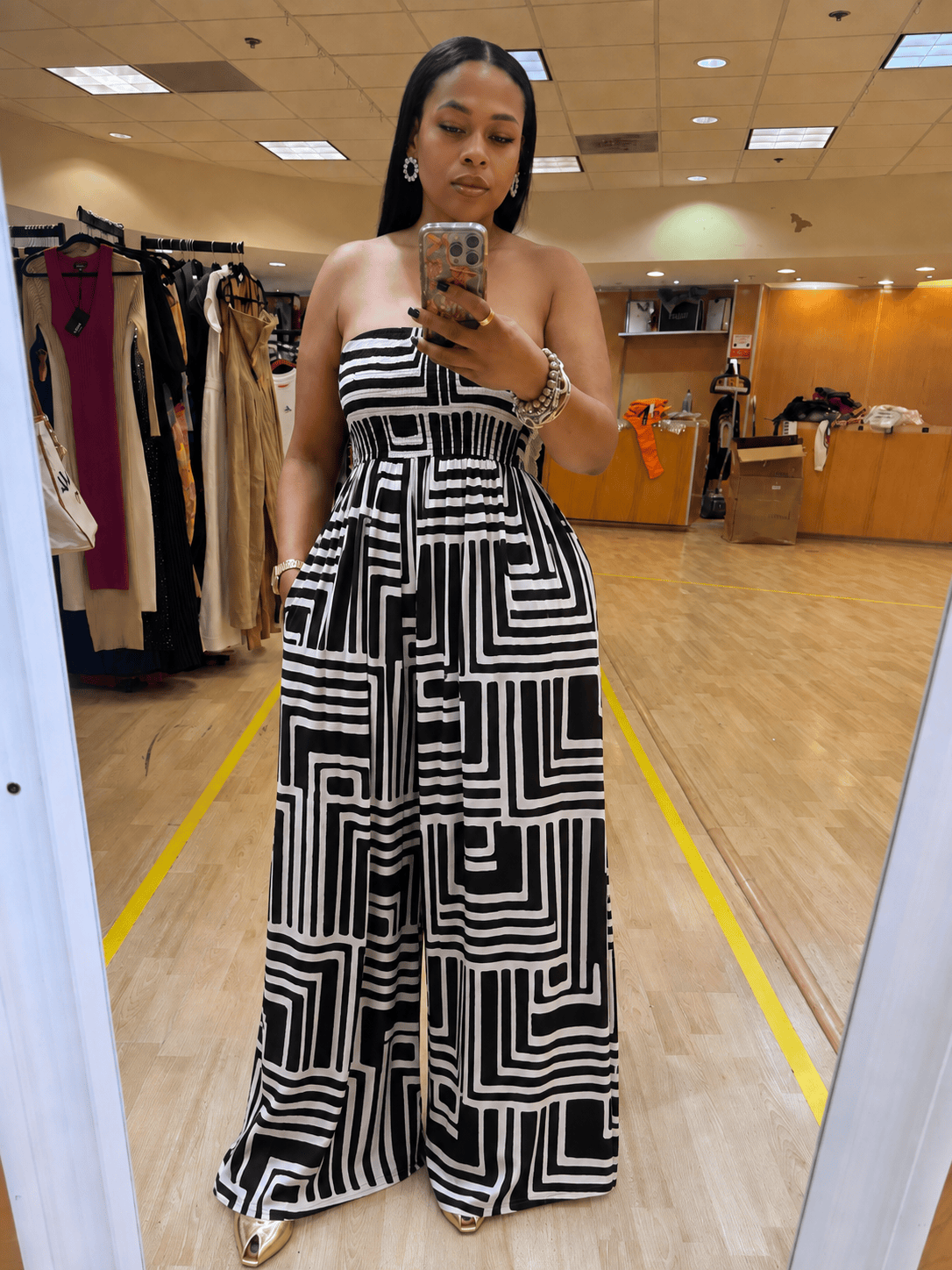 SMOCKED TUBE WIDE LEG JUMPSUIT