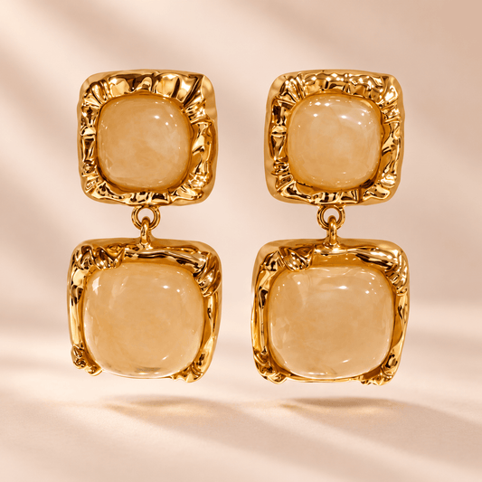 Cream Square Drop Earrings