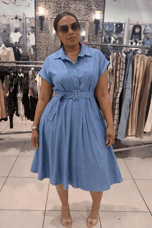 Blue Belle Belted Midi Dress
