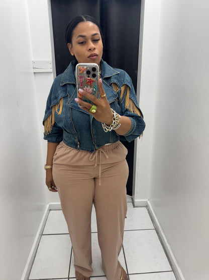 Drawstring Waist Straight Leg Pants (DARK TAUPE)
