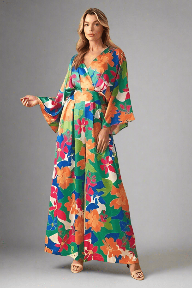 Kimono Sleeve Flower Print Jumpsuit