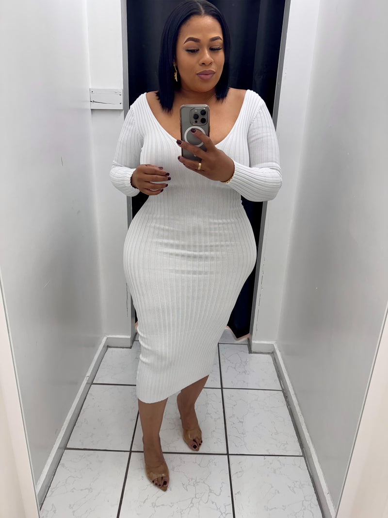 Ribbed Sweater Dress (White)