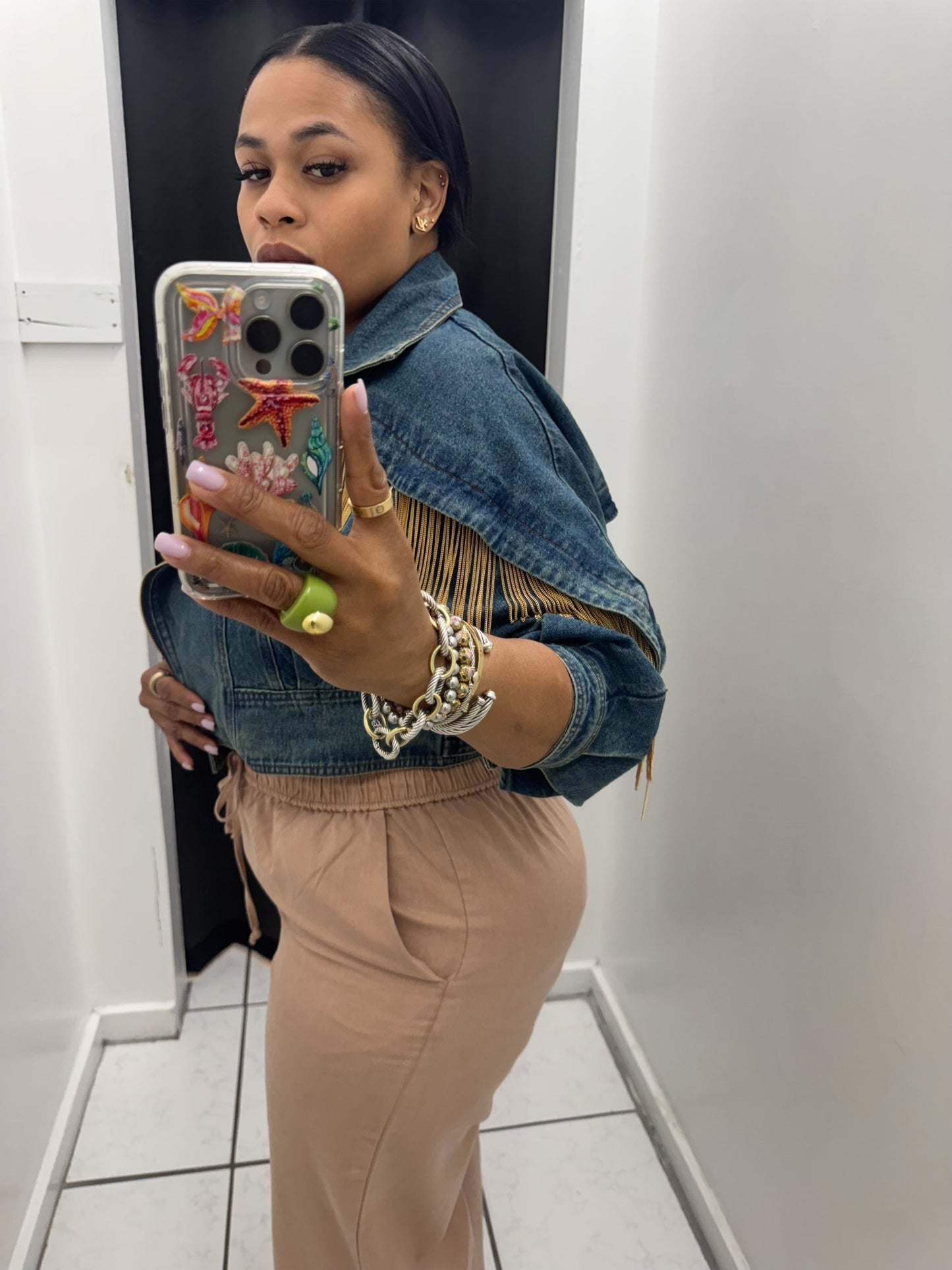 Denim Gold Fringe Jacket