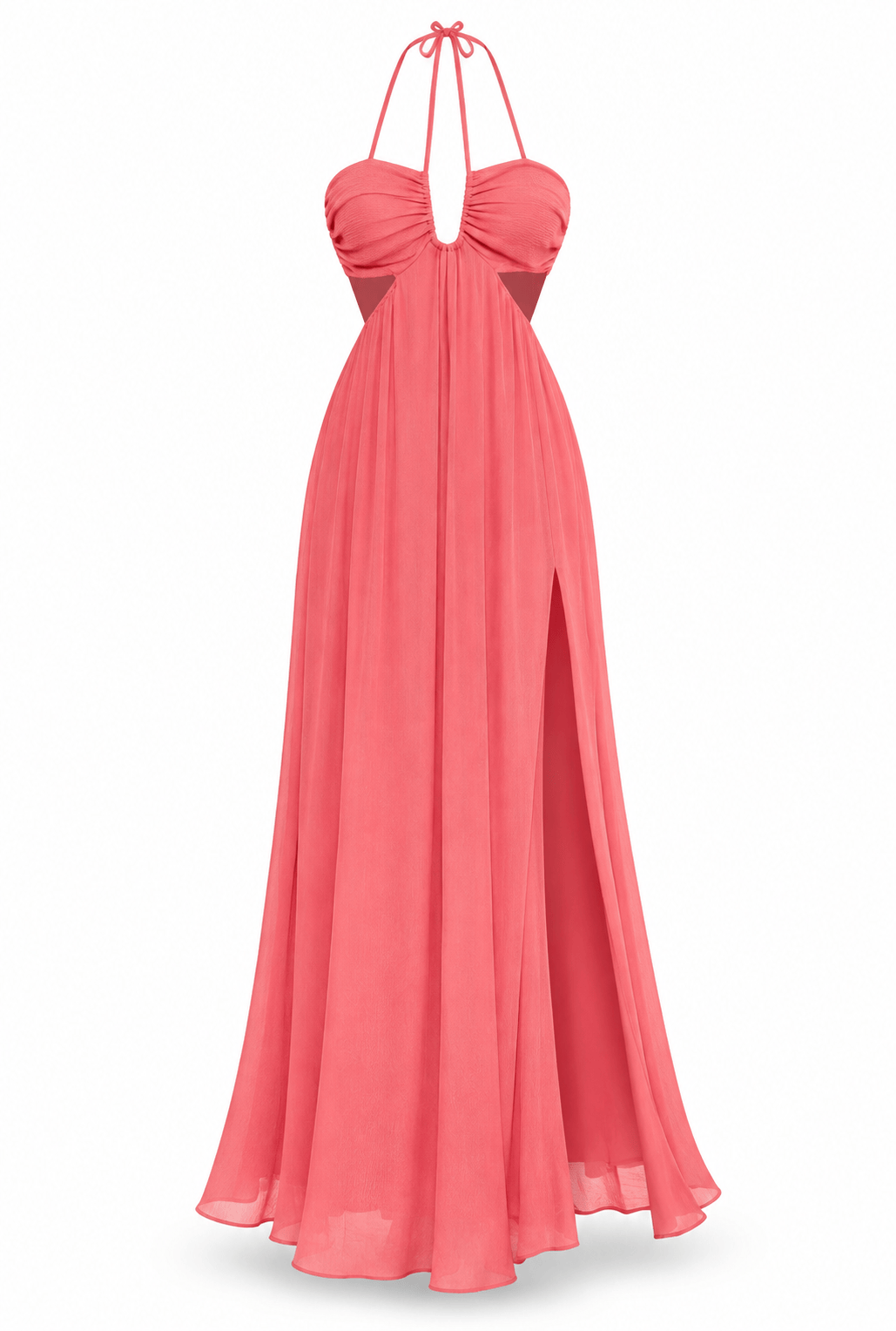MAXI FLOWY HALTER DRESS (CORAL)