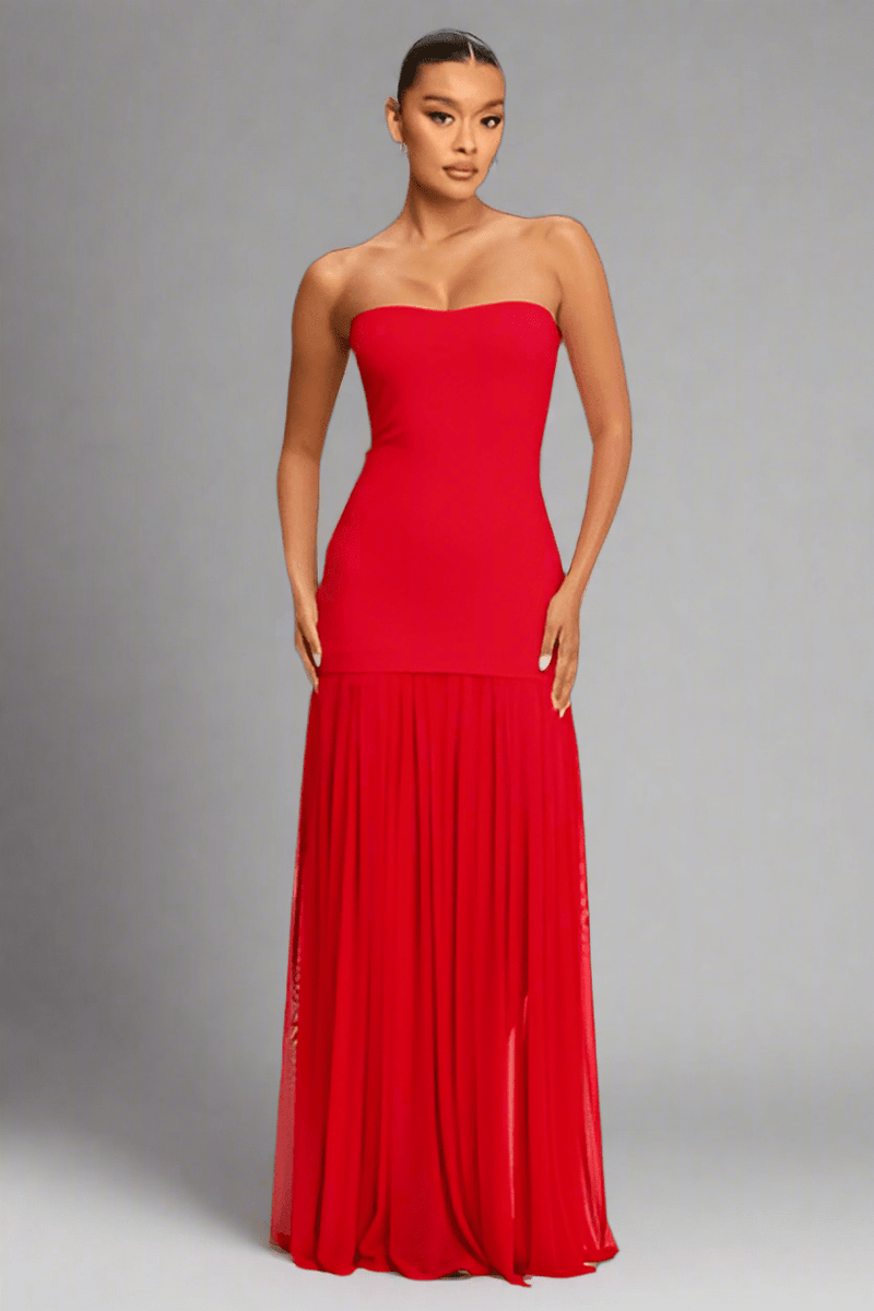 Tube Maxi Dress Chiffon Bottom (Red)