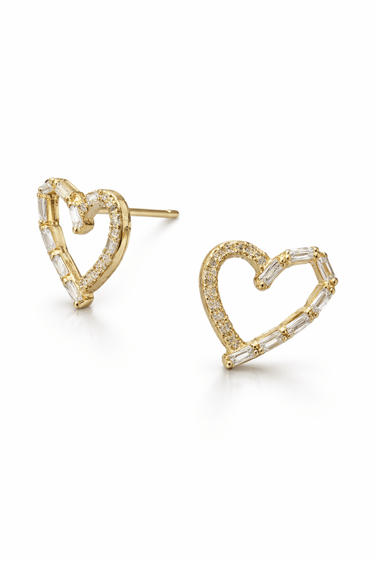 Baguette Heart Stud Earrings
