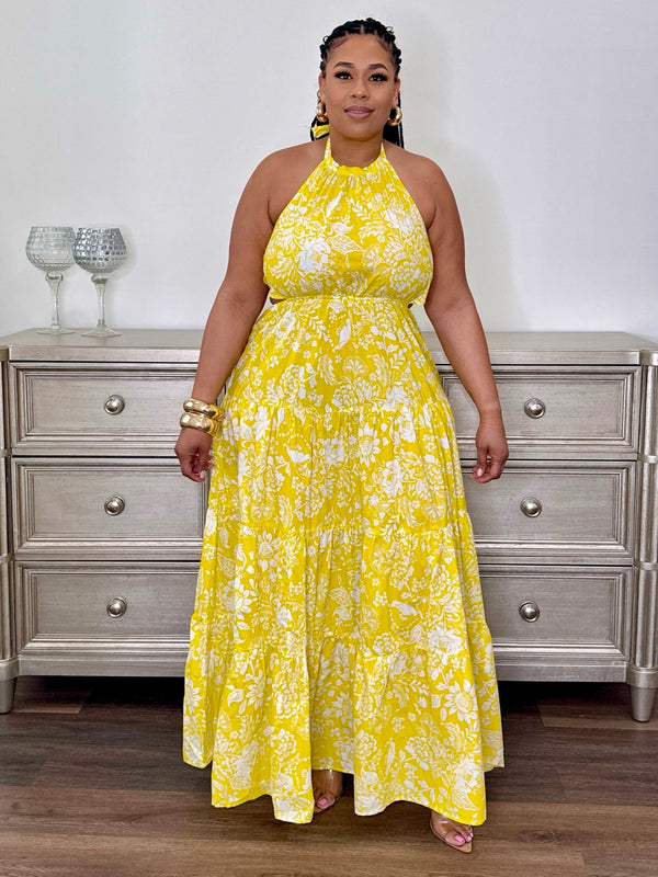 Grace Tie Back Tiered Maxi Dress (Yellow & White)