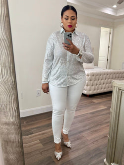 Sequin Collared Blouse (White)