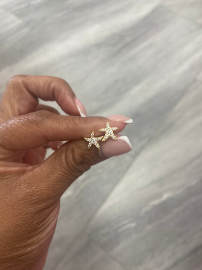 Diamond StarFish Gold Stud Earrings