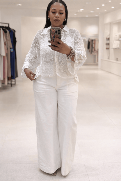 High Waist Wide Leg Jeans (Cream)