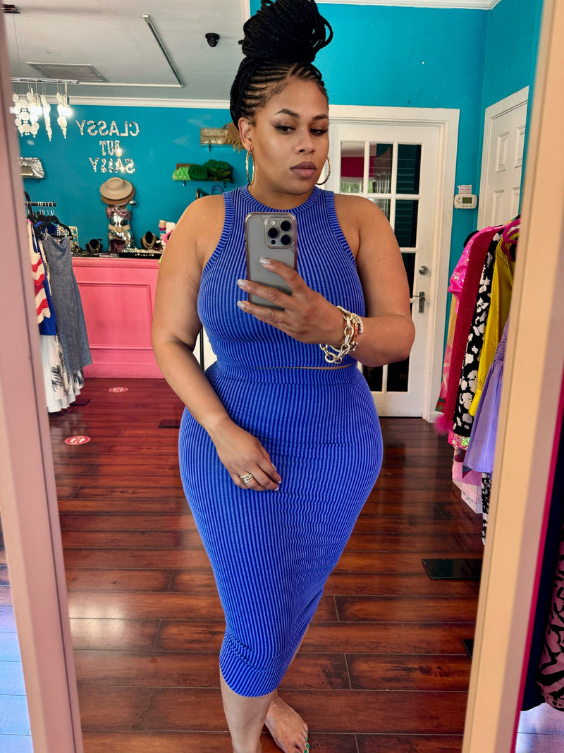 Snatcher Ribbed Midi Skirt Set “Royal Blue”