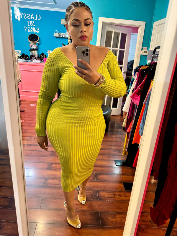 Ribbed Sweater Dress (Lime)