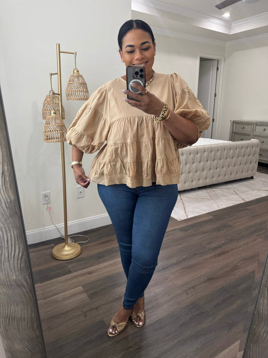 Pure Love Babydoll Blouse (Khaki)