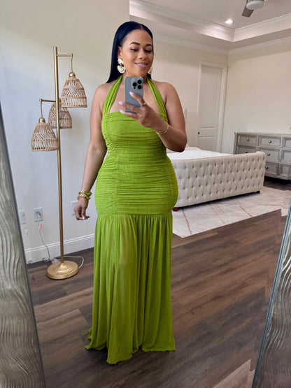 Halter Ruched Dress (Green)