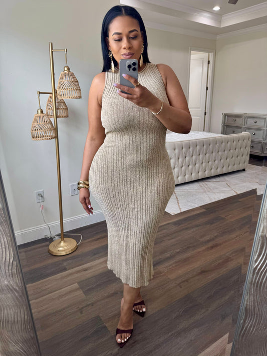 Ribbed Knit Midi Dress (Oatmeal)