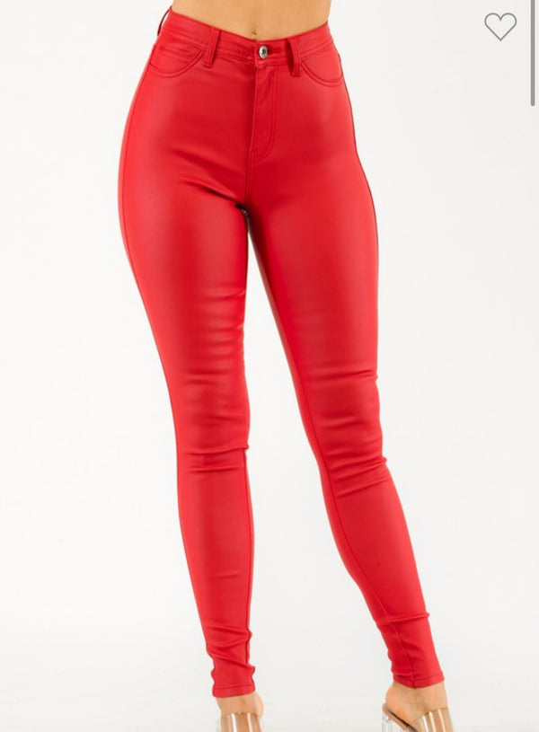 Liquid High Rise Skinny Pants "RED"