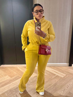 TRACK JACKET FLARED TRACK PANTS SET (CITRON)