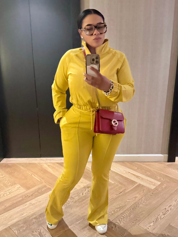 TRACK JACKET FLARED TRACK PANTS SET (CITRON)