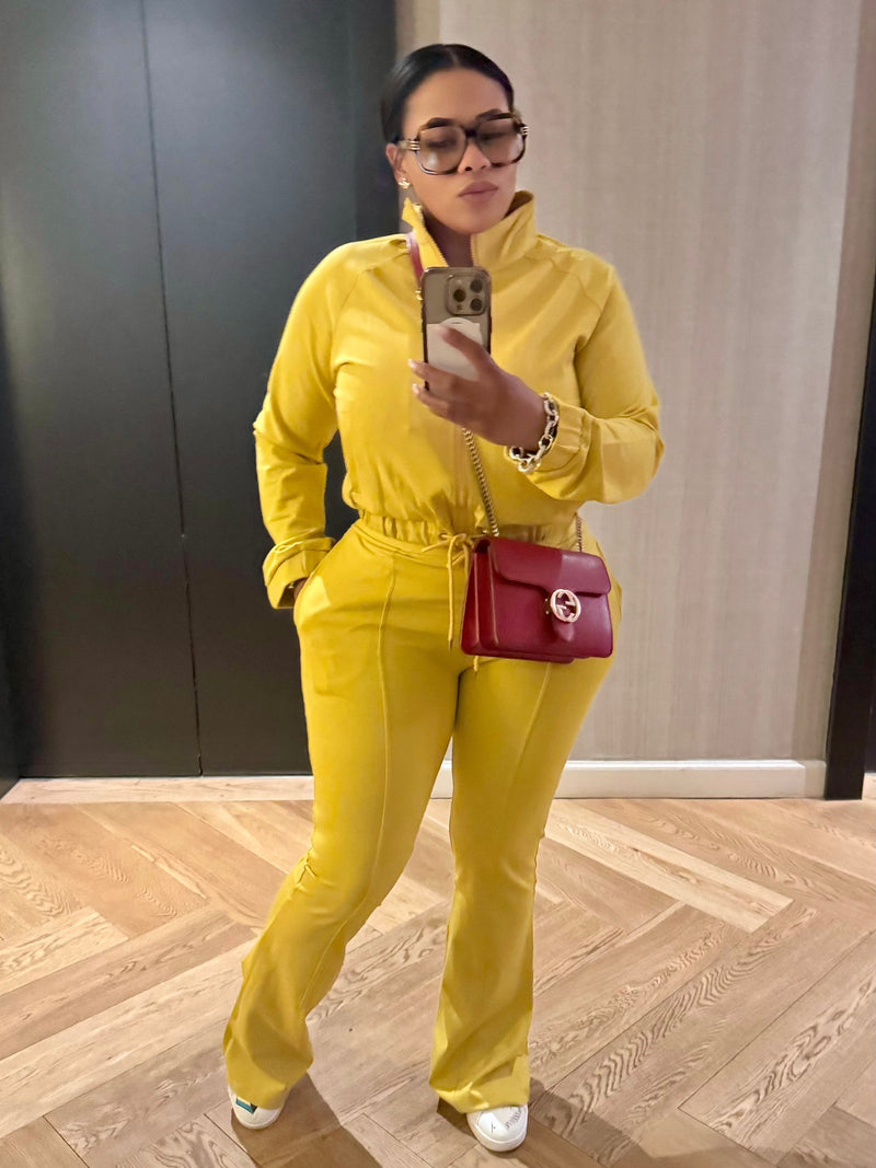 TRACK JACKET FLARED TRACK PANTS SET (CITRON)