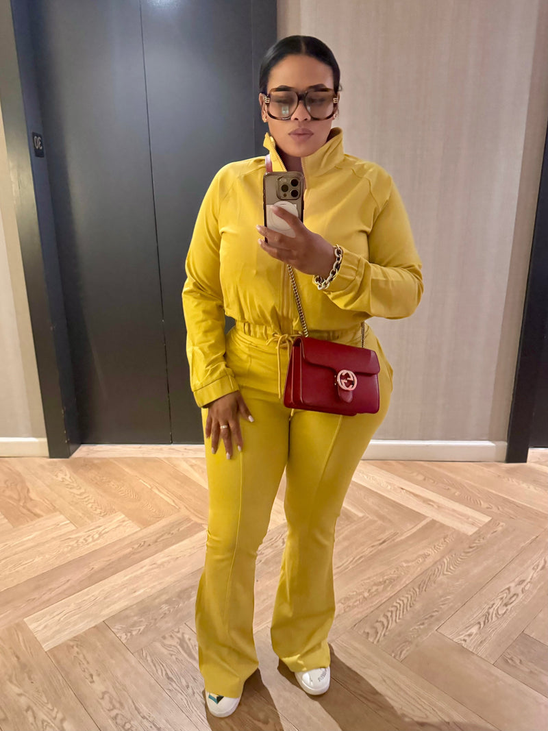 TRACK JACKET FLARED TRACK PANTS SET (CITRON)