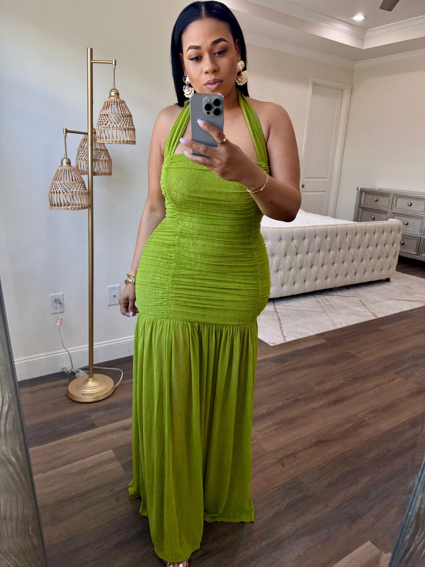 Halter Ruched Dress (Green)