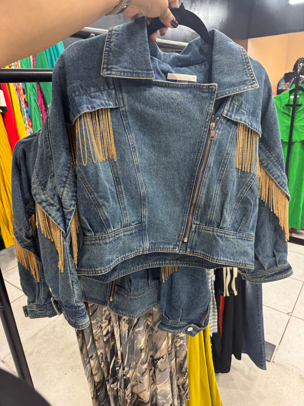 Denim Gold Fringe Jacket