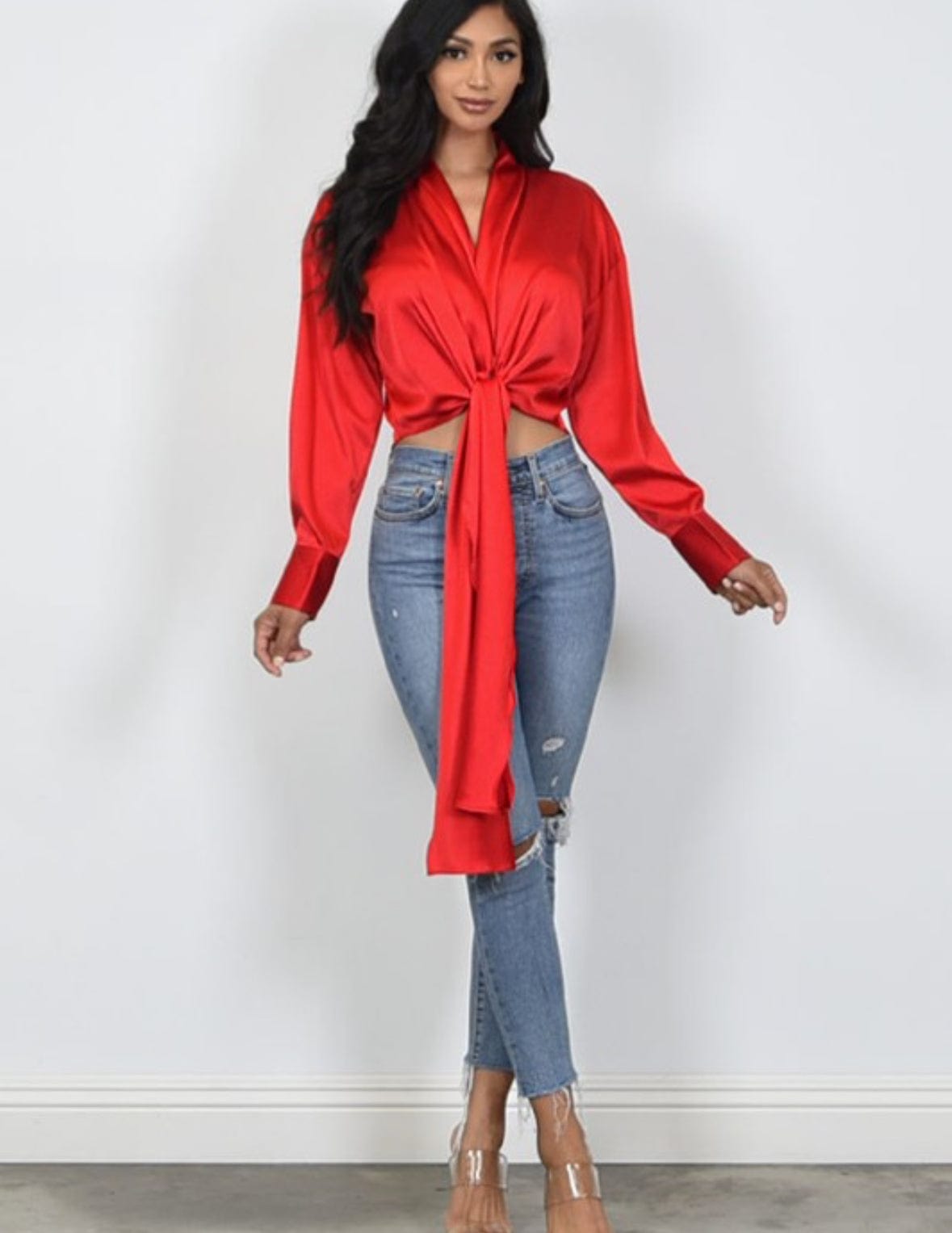 Silk Wrap Blouse (Red)