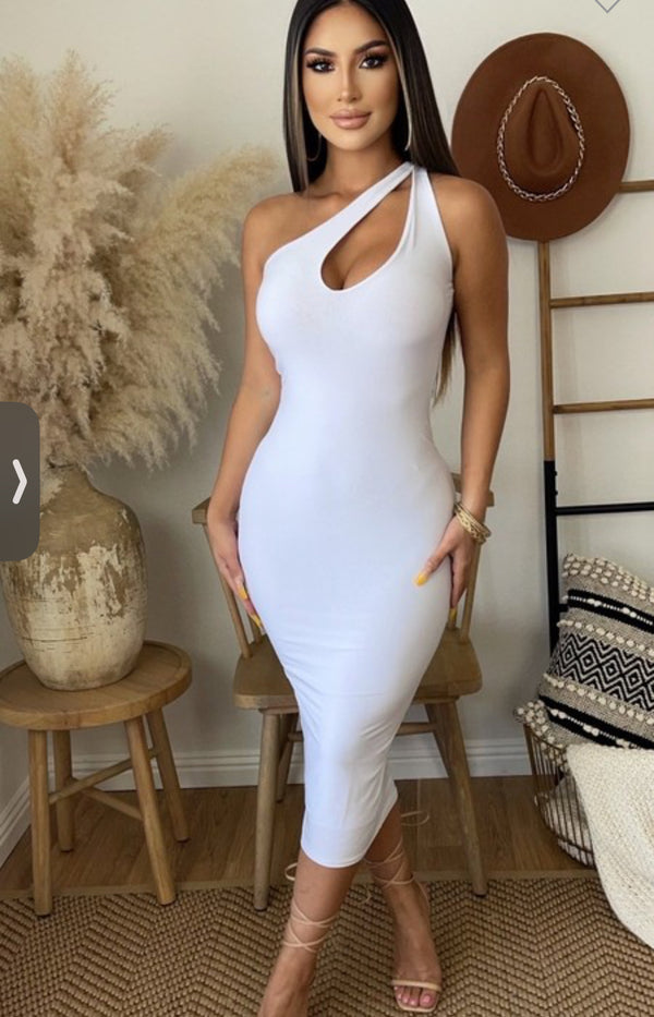 One Shoulder Dress (White)