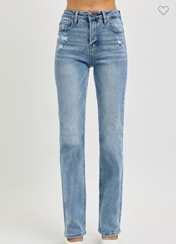 High Rise Straight Distressed Jeans