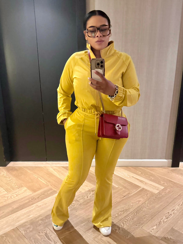 TRACK JACKET FLARED TRACK PANTS SET (CITRON)