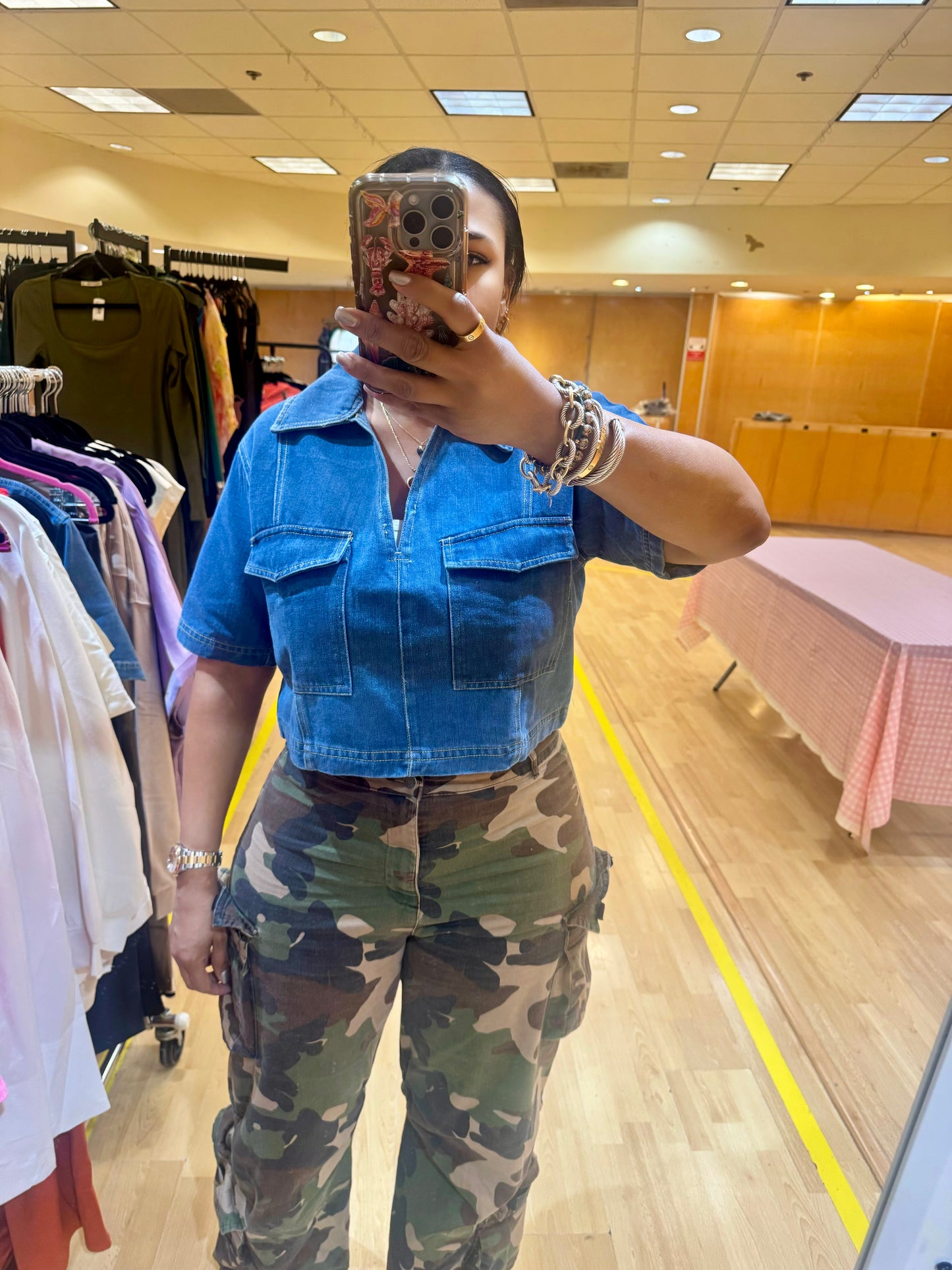 Denim V-Neck Cropped Top